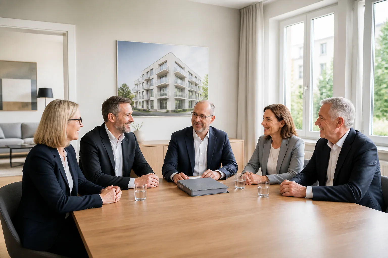 Miteigentümer ordnen gemeinsam Unterlagen zu einer Immobilie